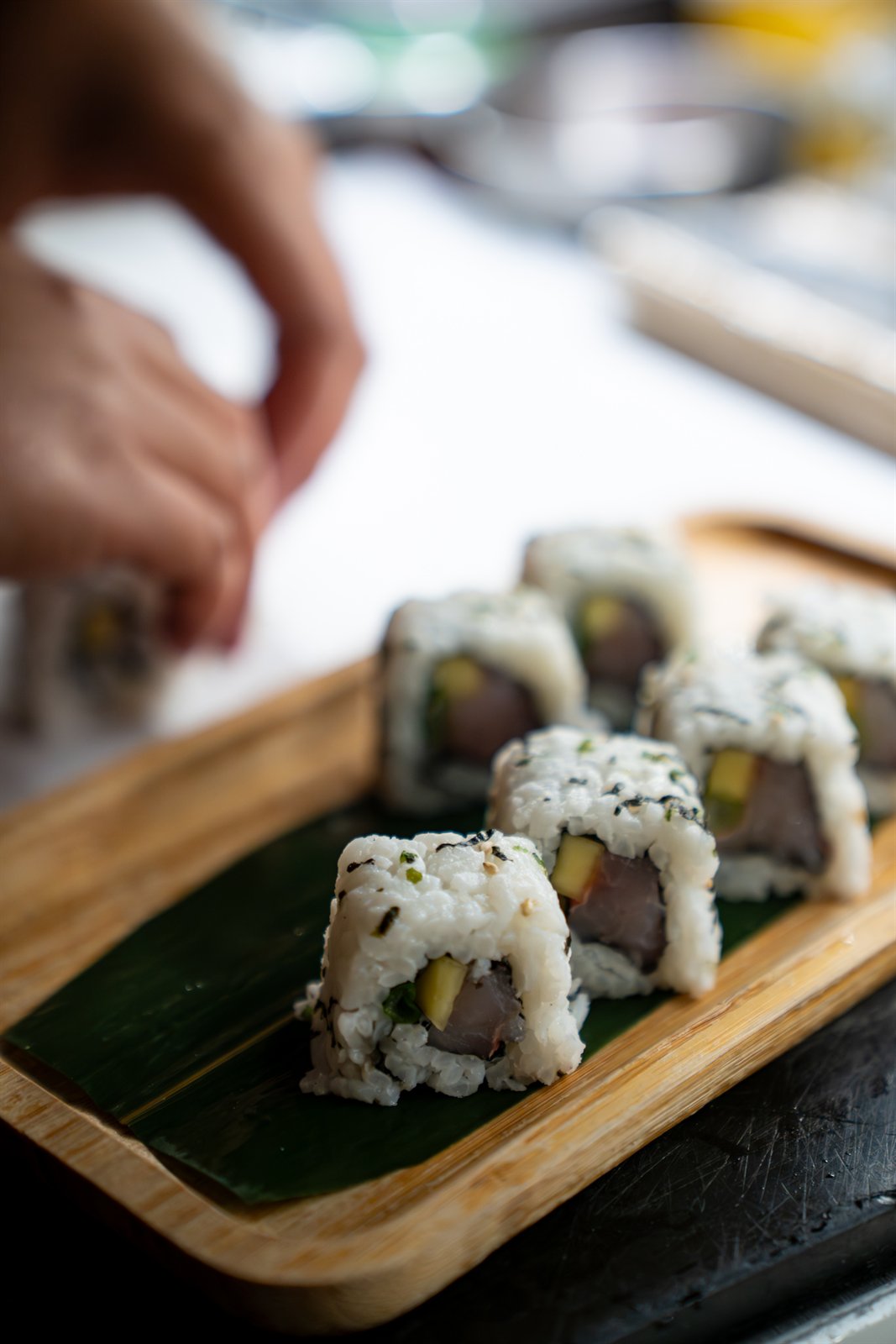 Nikkei sushi rolls prepared for private dining