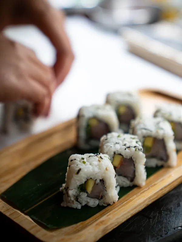Nikkei sushi rolls prepared for private dining